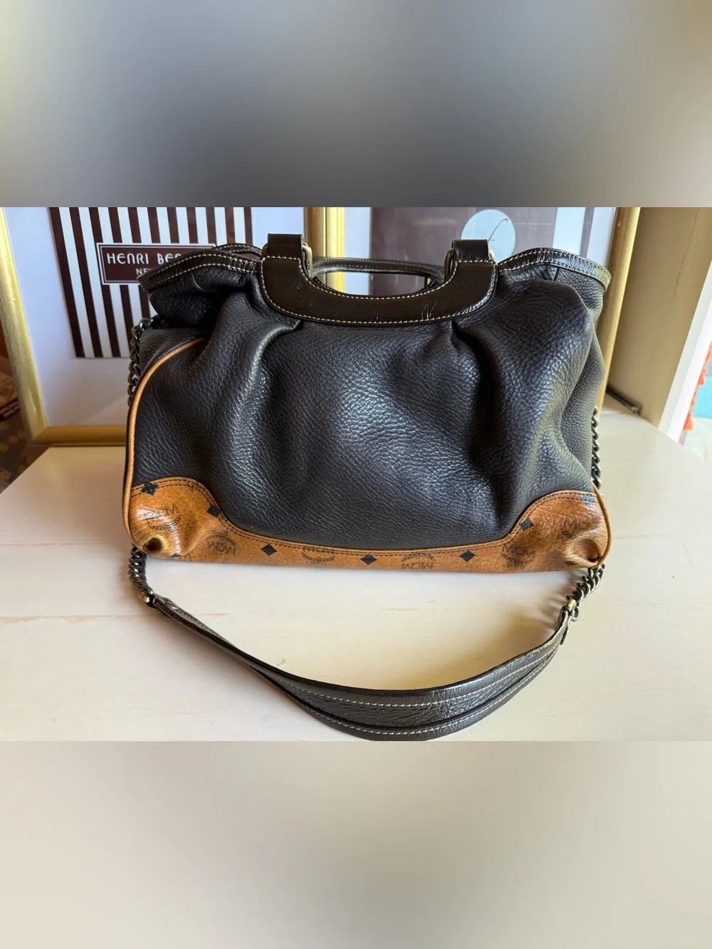 Vintage MCM mixed media satchel